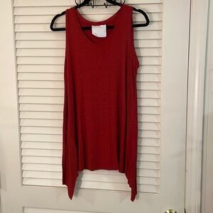 Blanque Red Black Lightweight Strip Lagenlook Sleeveless Side Peaked Top